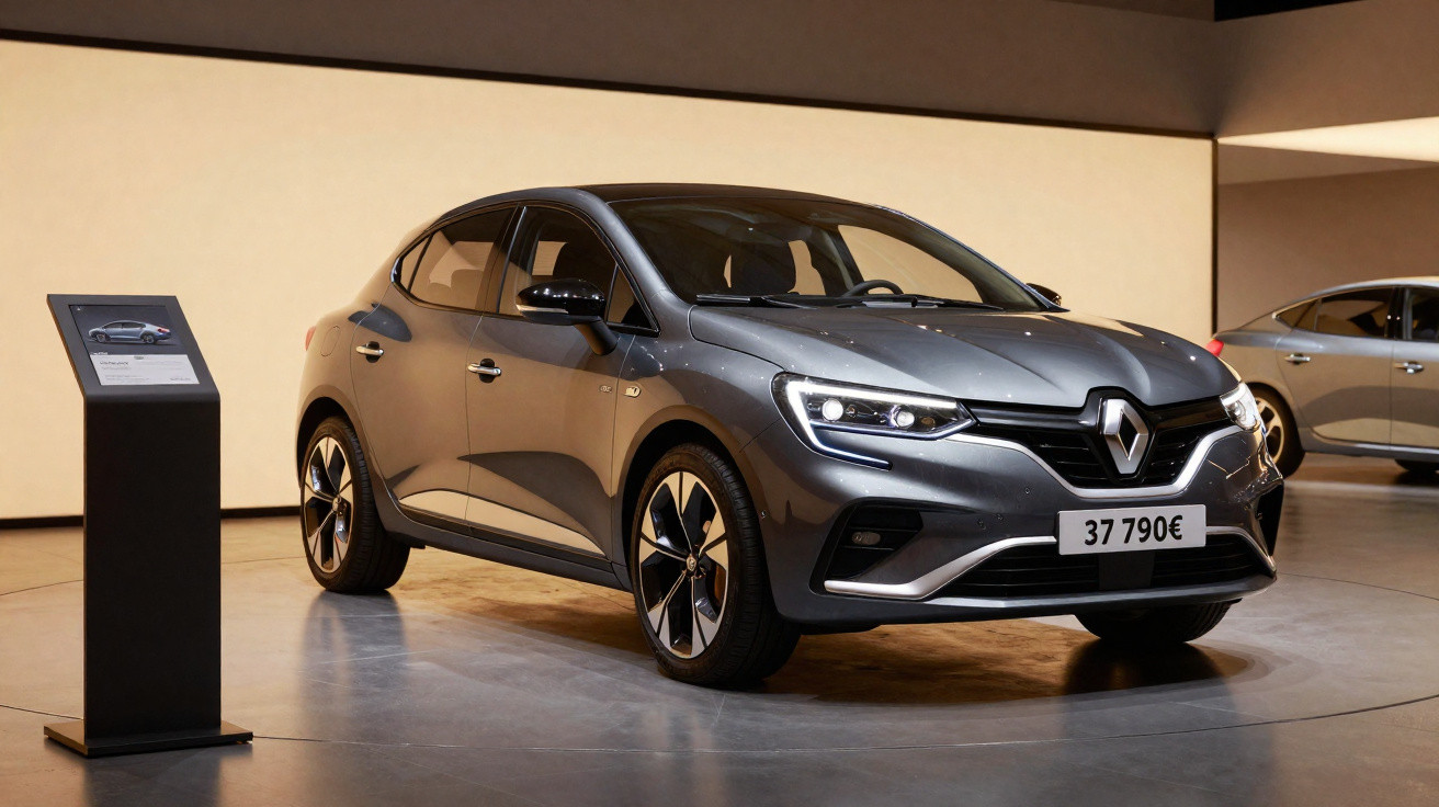 Carro cinzento Renault Captur exposto em salão, com preço visível de 37 790 euros.